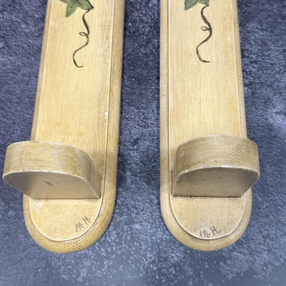 Vintage Hand‎ Painted Wooden Wall Sconces Set of 2 Grapevine Country Cottage